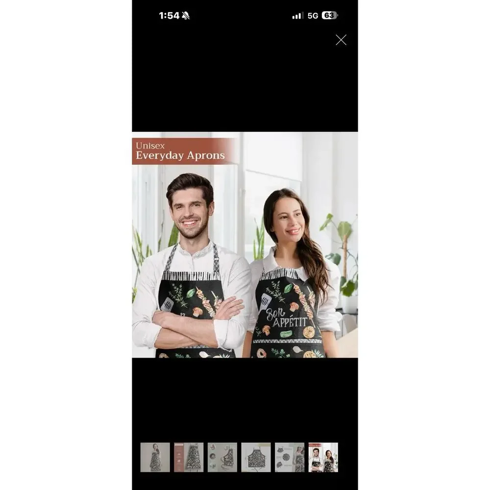 Maison d’Hermine Apron BBQ Black Multi Front Pockets 100% Cotton 27 1/2 X 31 1/2